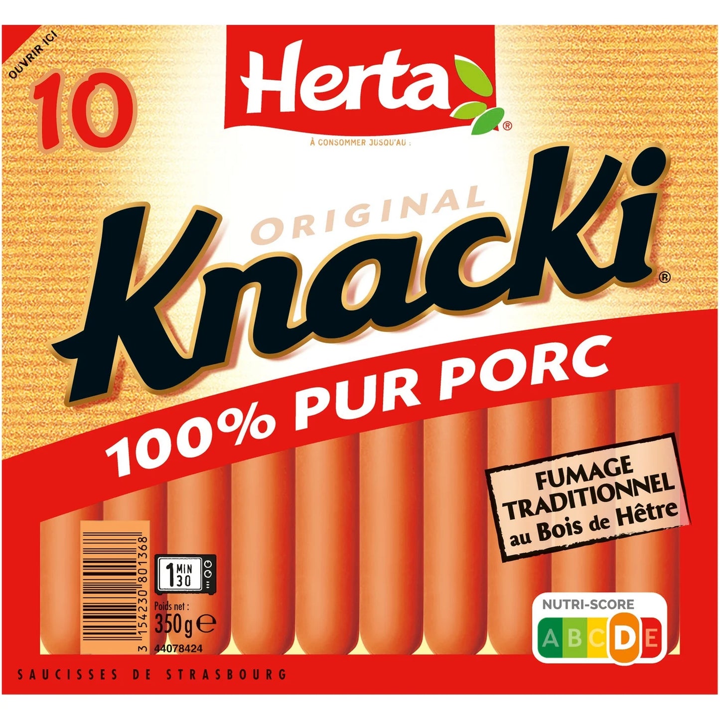 10 HERTA ORIGINAL KNACKI 100 PUR PORC DE 350GR