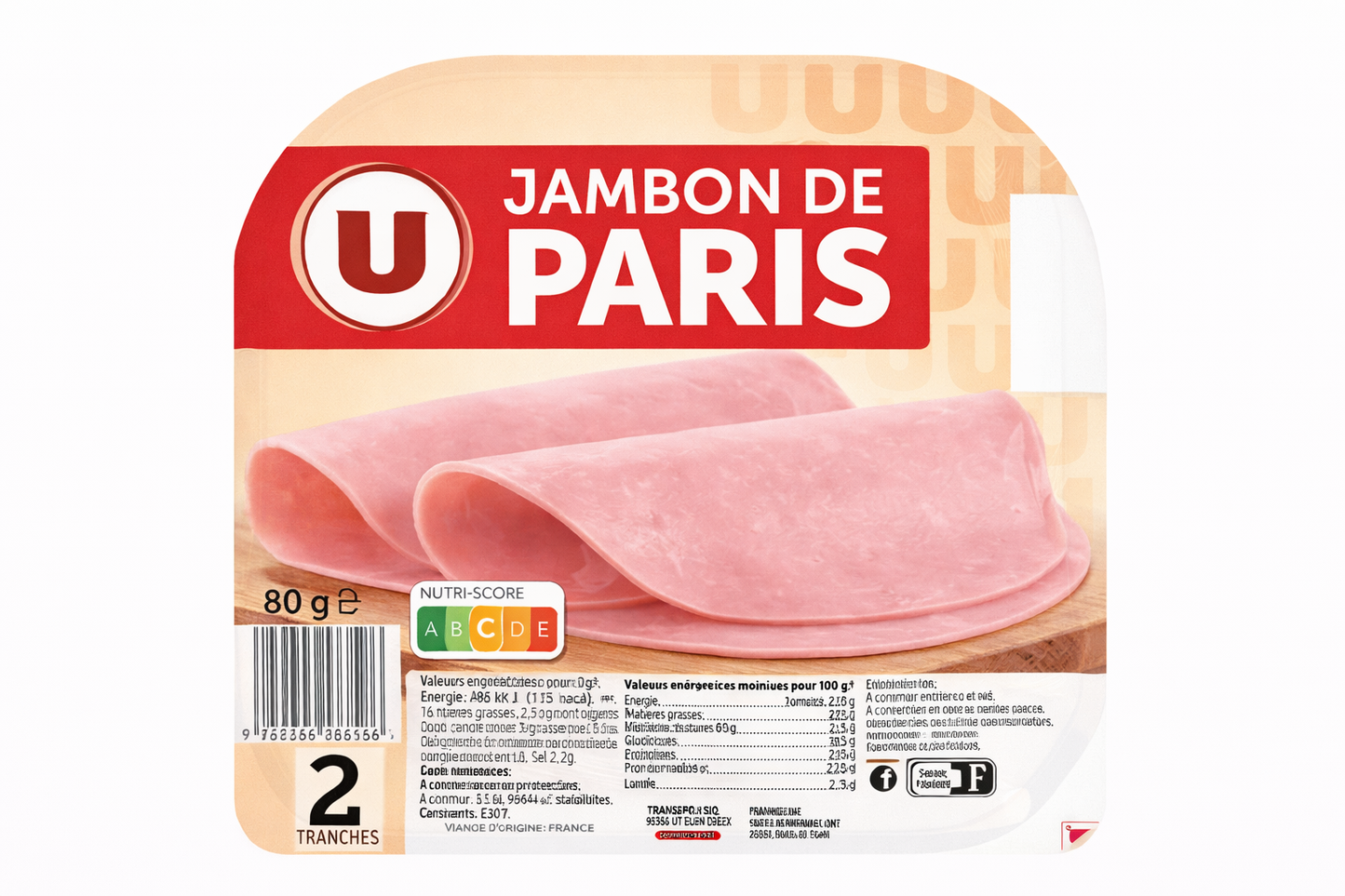 JAMBON DE PARIS DE 2 TRANCHE DE 80 GR