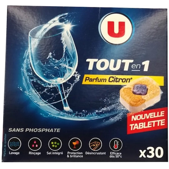 U TABLETTES VAISELLE TOUT EN 1 PARF CITRON X30 DE 480 GR