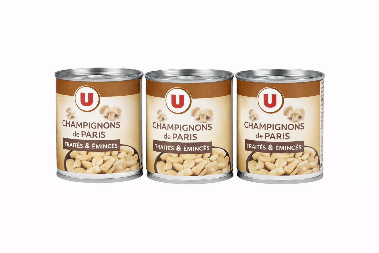 U CHAMPIGNONS DE PARIS PIEDS ET MORCEAUX DE 3X 115 GR