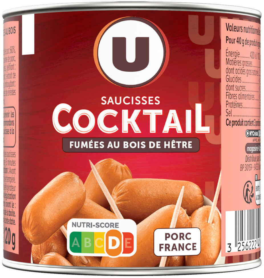 U SAUCISSES COCKTAIL FUMEES AU BOIS DE HETRE DE 200 GR