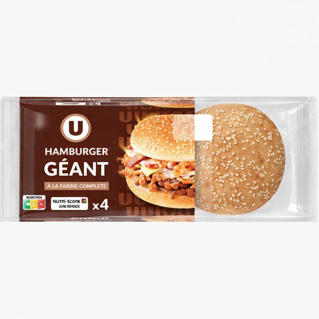 PAIN HAMBURGER GEANT A LA FARINE COMPLETE X4 DE 330GR