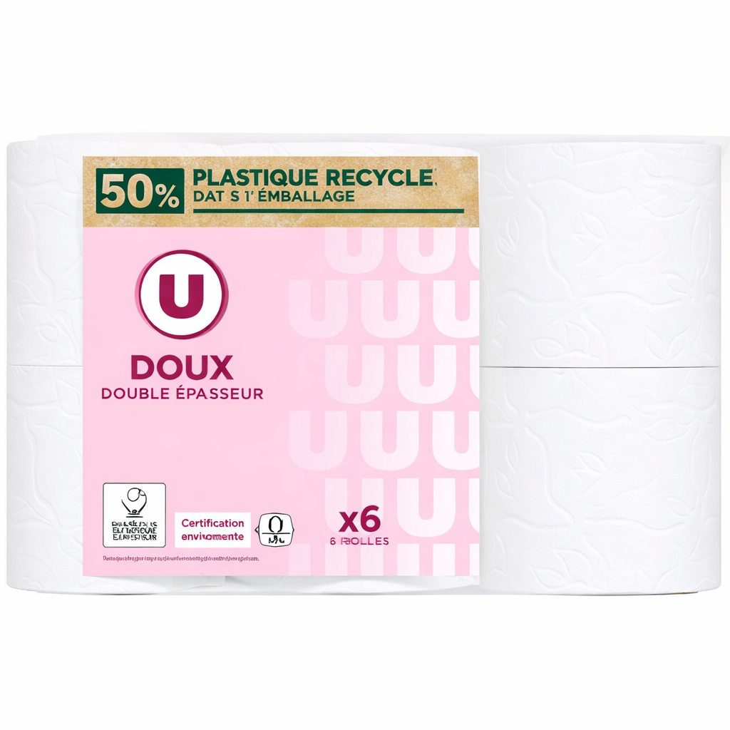 U PAPIER TOILETTE DOUX DOUBLE EPAISSEUR DE 6PCS