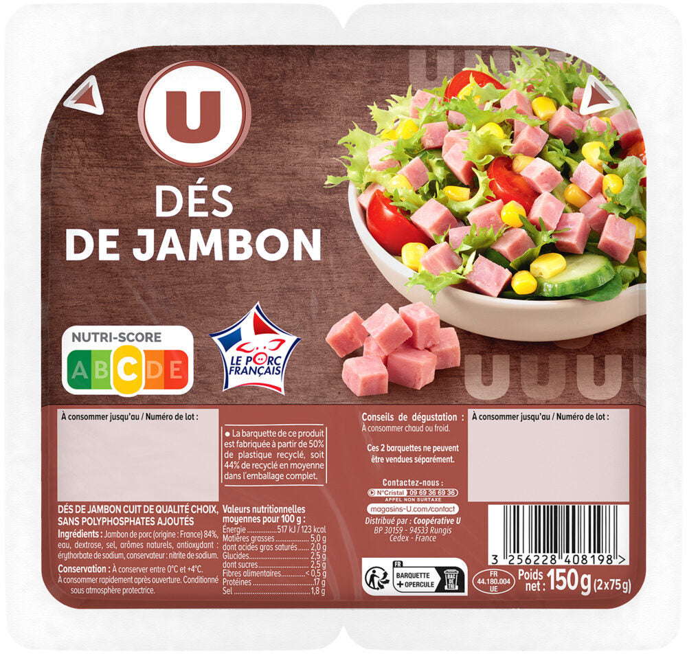 DES DE JAMBON CUIT DE 2X75GR DE 150 GR