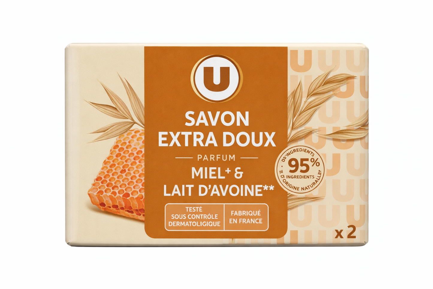 U SAVON EXTRA DOUX PARF MIEL LAIT D AVOINE DE 2X 100 GR