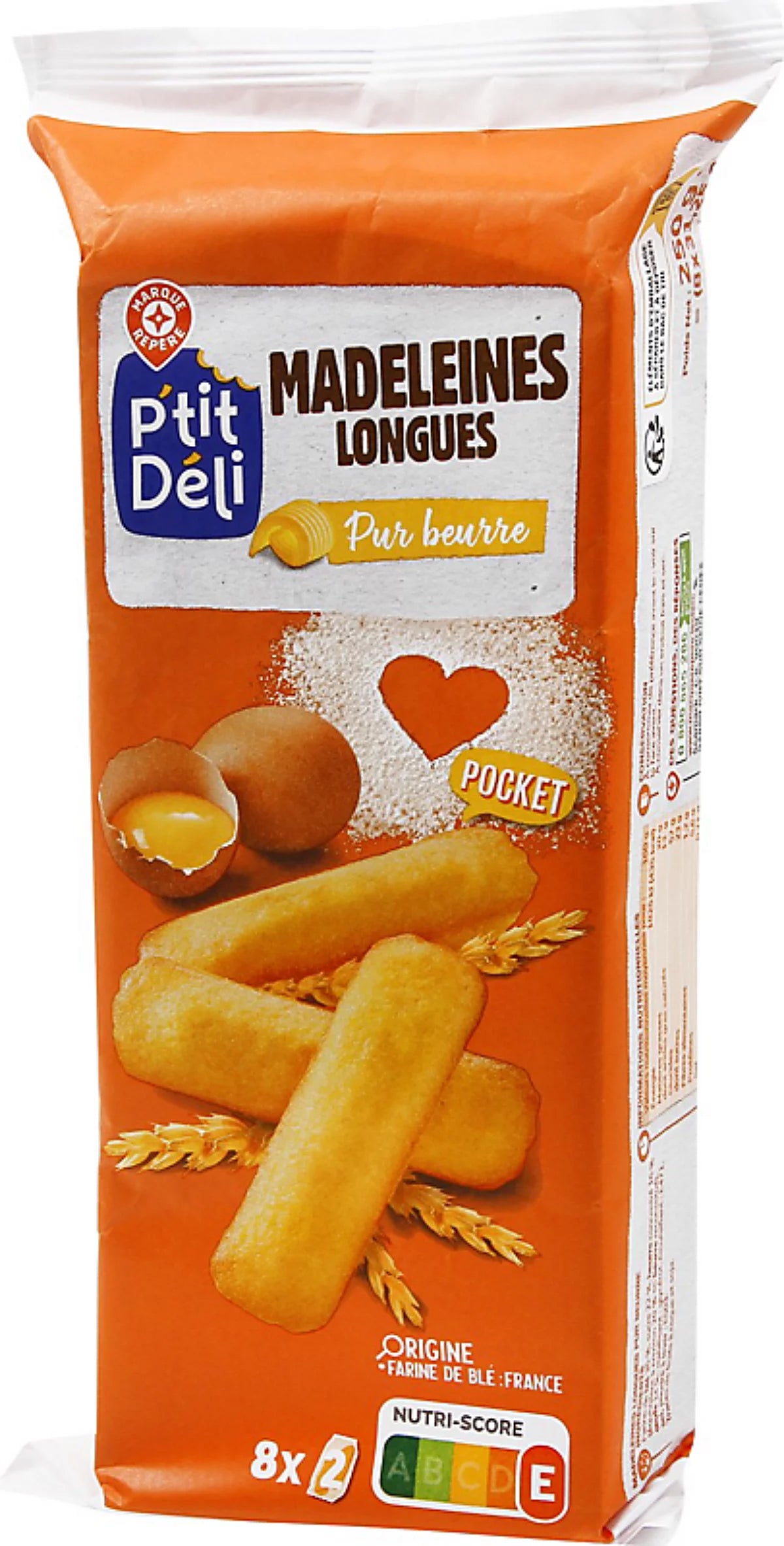 PTIT DELI MADELEINES LONGUES PUR BEURRE X16 DE 250GR