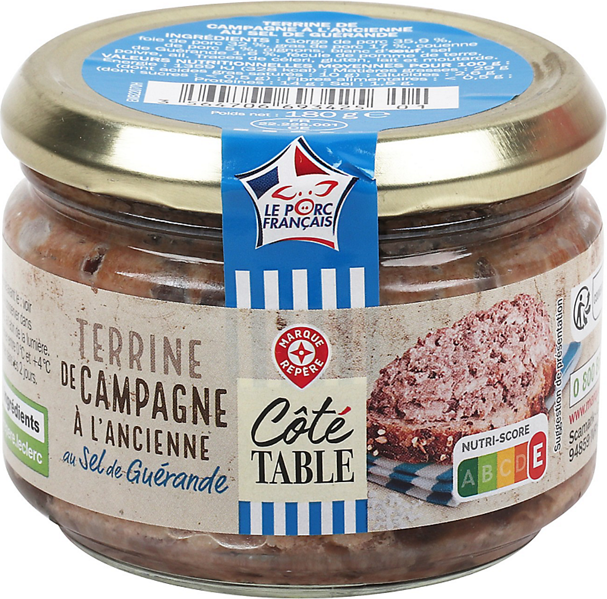 TERRINE DE CAMPAGNE A LANCIENNE AU SEL DE GUERANDE DE 180 GR