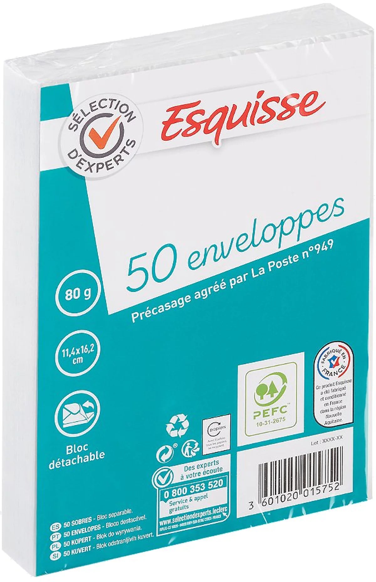 ESQUISSE 50 ENVELOPPES DE 11.4X16.2CM DE 80GR