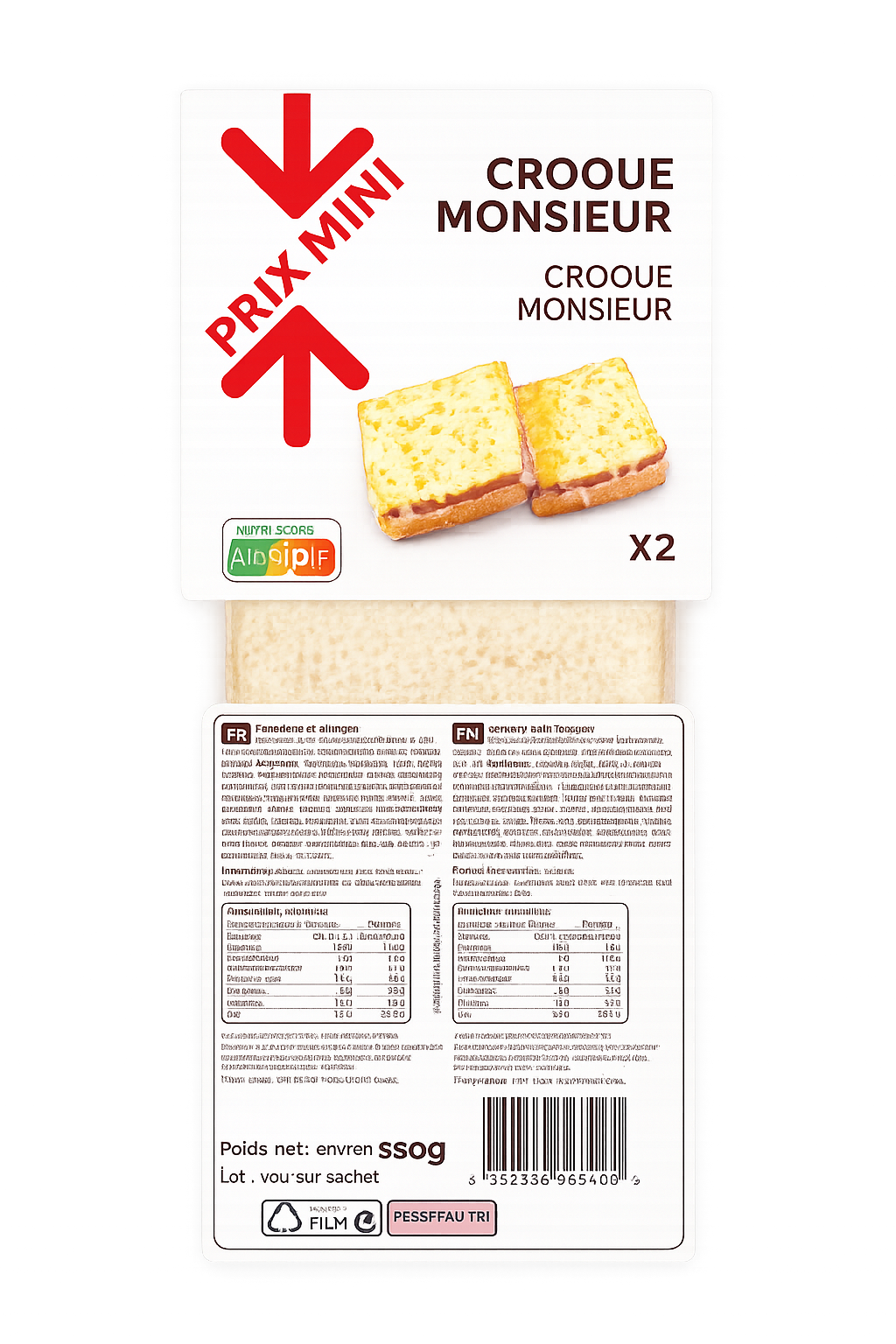 PRIX MINI CROQUE MONSIEUR X2 DE 350 GR