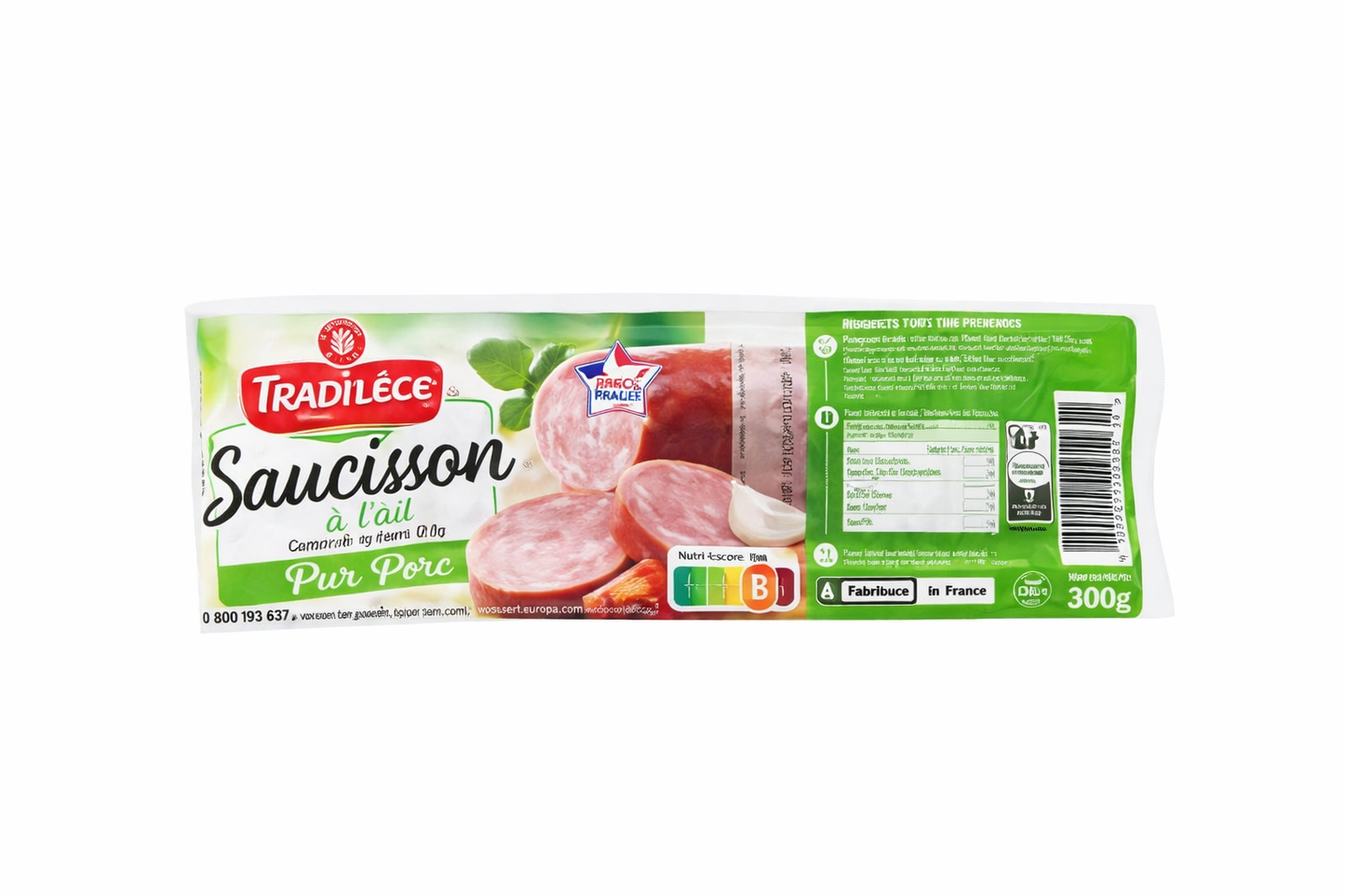 SAUCISSON A L AIL NATURE DE 300GR