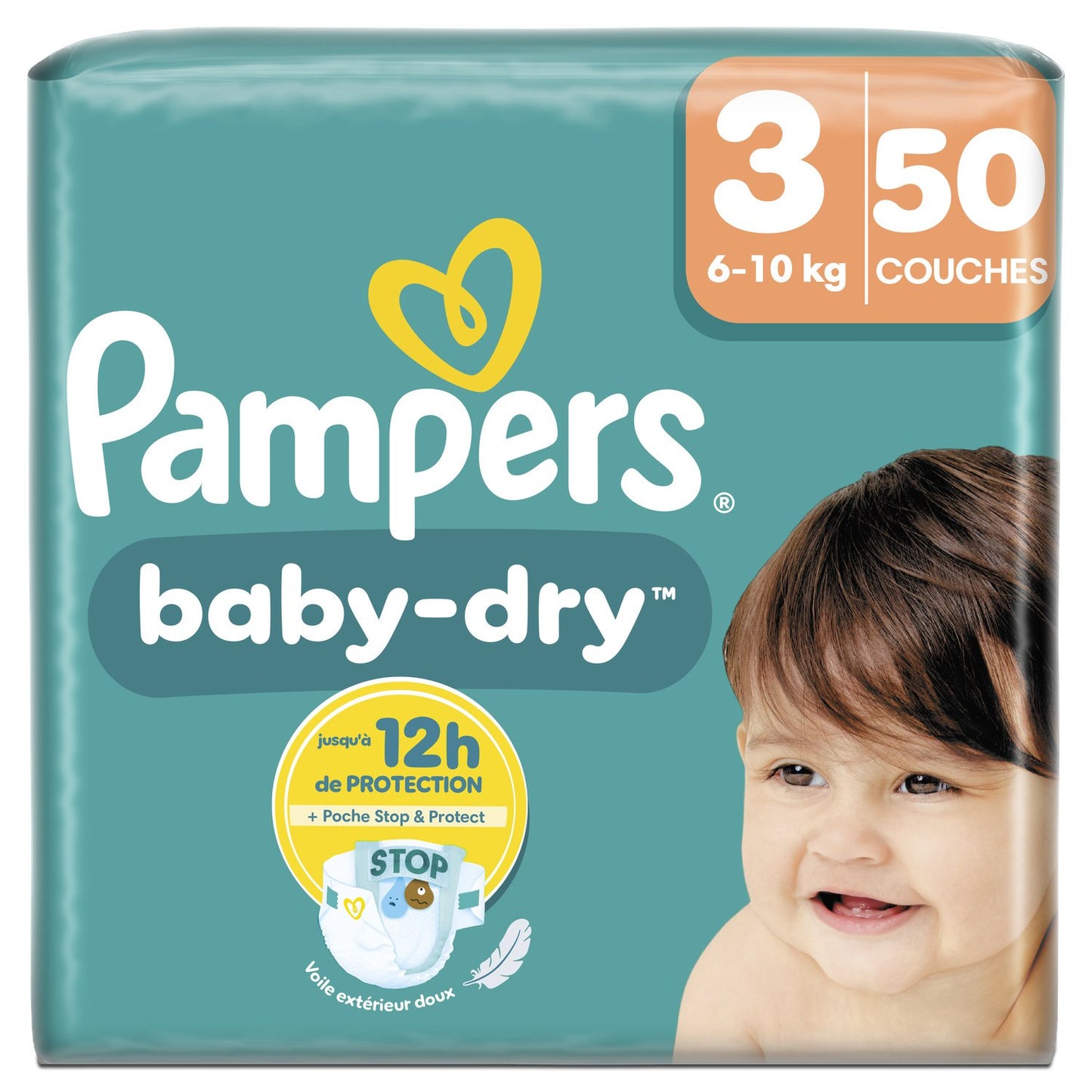 COUCHES PAMPERS BABY DRY TAILLE 3 DE 50 PIECES