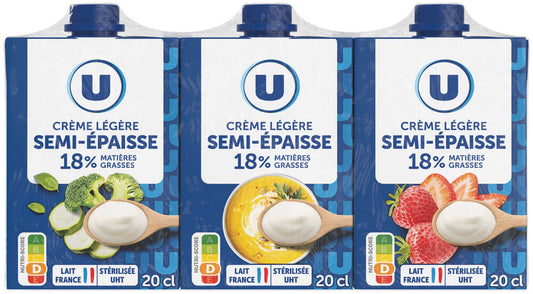 U CREME LEGERE SEMI EPAISSE 18  MAT GRAS DE 3X20CL