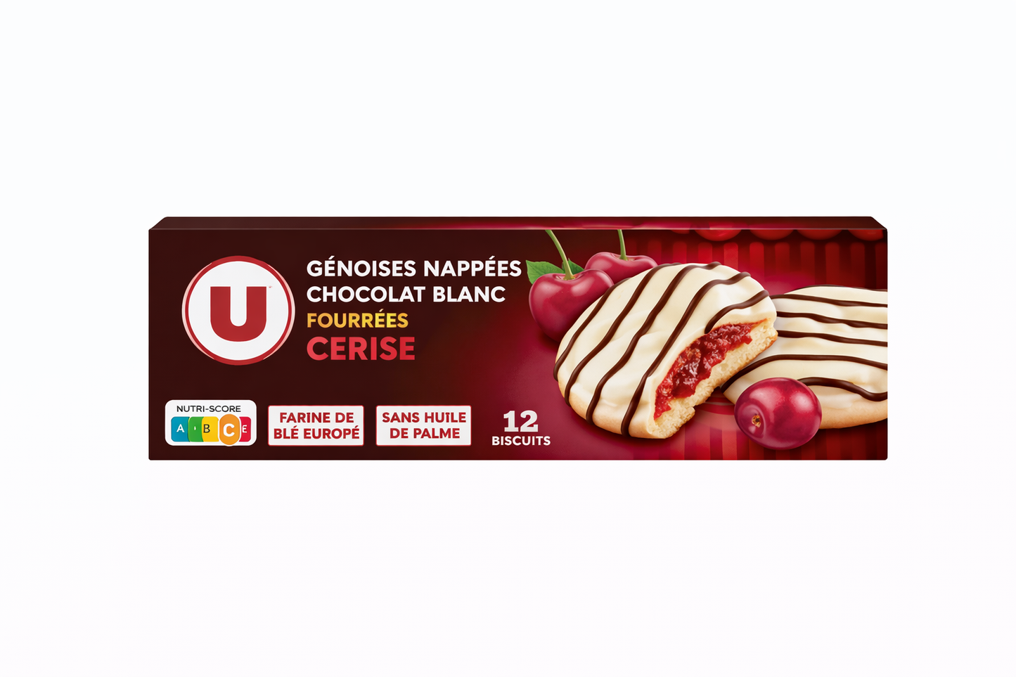 U GENOISE NAPPEES CHOCOLAT BLANC FOURREES CERISE DE 150 GR