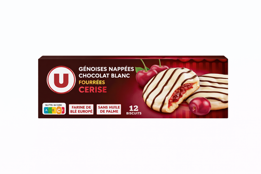 U GENOISE NAPPEES CHOCOLAT BLANC FOURREES CERISE DE 150 GR