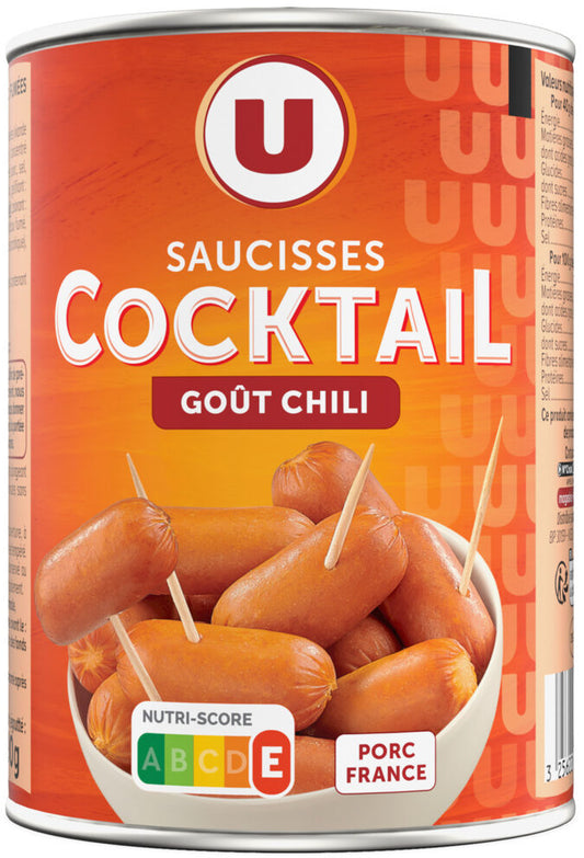 U SAUCISSES COCKTAIL GOUT CHILI DE 400 GR
