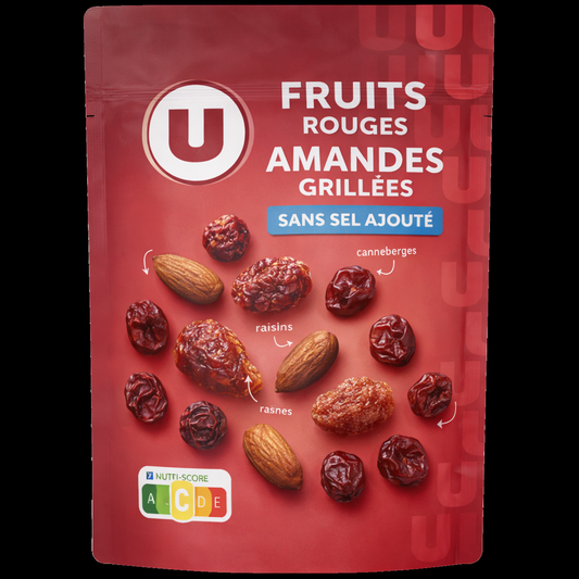 U FRUITS ROUGES AMANDES GRILLEES DE 120 GR