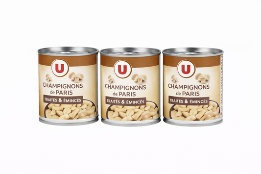 U CHAMPIGNONS DE PARIS PIEDS ET MORCEAUX DE 3X 115 GR