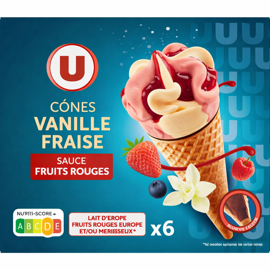 U CONES VANILLE FRAISE  X6