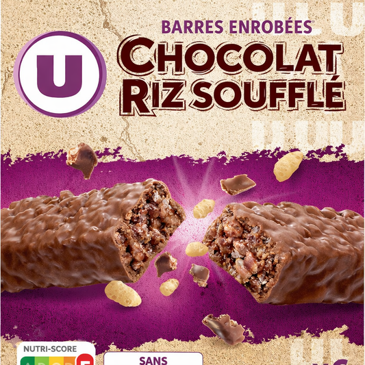 U BARRE DE CEREALES ENROBEES DE CHOCOLAT RIZ SOUF DE 150 GR