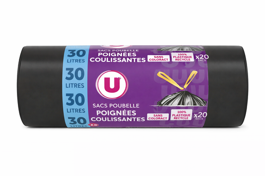 SACS POUBELLE POIGNEES COULISSANTES 30 LITRES X20