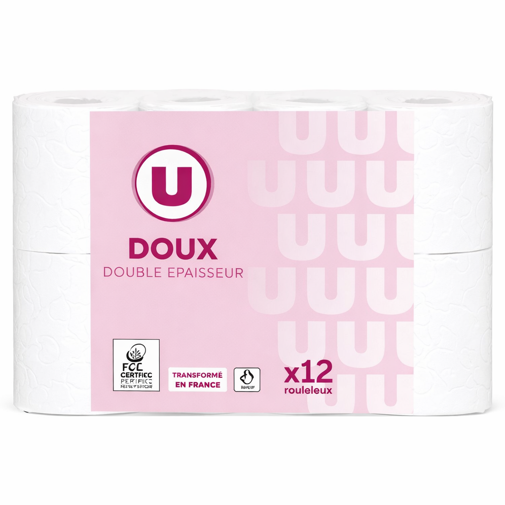 U PAPIER TOILETTE  DOUX DOUBLE EPAISSEUR DE 12