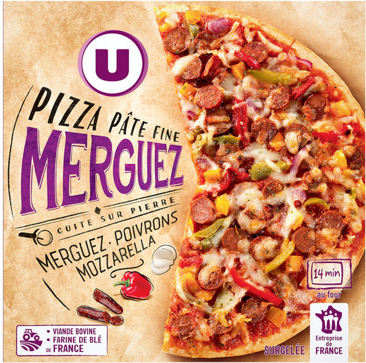 U PIZZA MERGUEZ POIVRONS MOZZARELLA  DE 350 GR