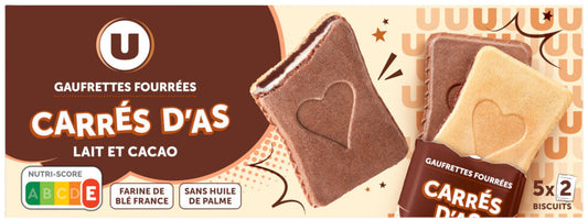 U GAUFRETTE  FOURREES CARRES D AS LAIT ET CACAO DE 128 GR