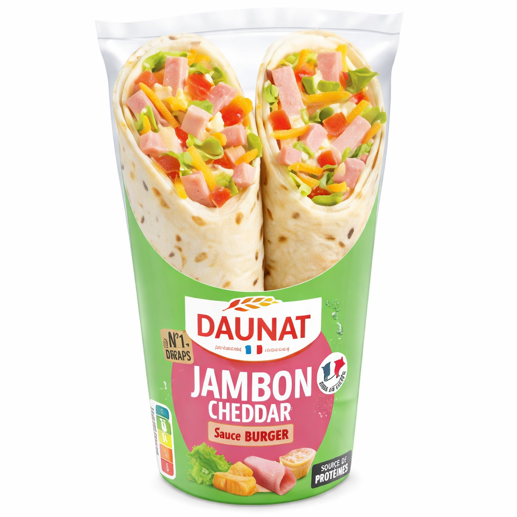 Sandwich Wrap jambon cheddar sauce burger DAUNAT, 190g