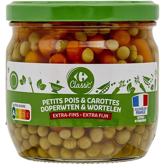 PETITS POIS  CAROTTES EXTRA FINS DE 330GR