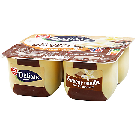 DELISSSE CREME DESSERT SAV VANILLE SUR LIT CHOCOLAT DE 4X125 GR