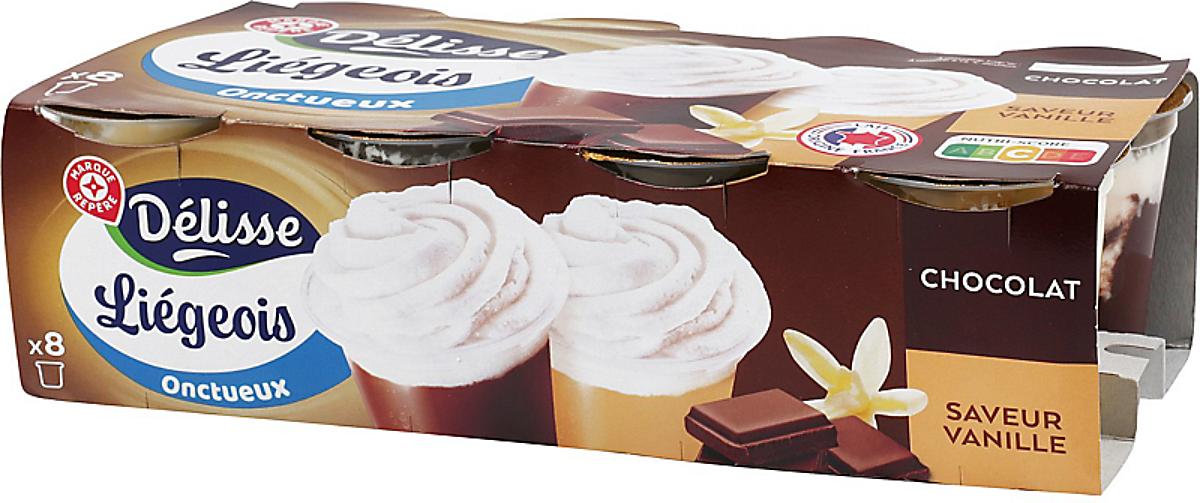 LIEGEOIS ONCTEUX CHOCOLAT ET VANILLE  DE 8X100GR