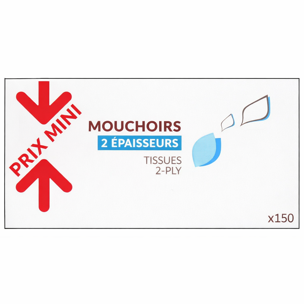 PRIX MINI MOUCHOIR 2 EPAISSEURS DE 150 PCS DE 179GR
